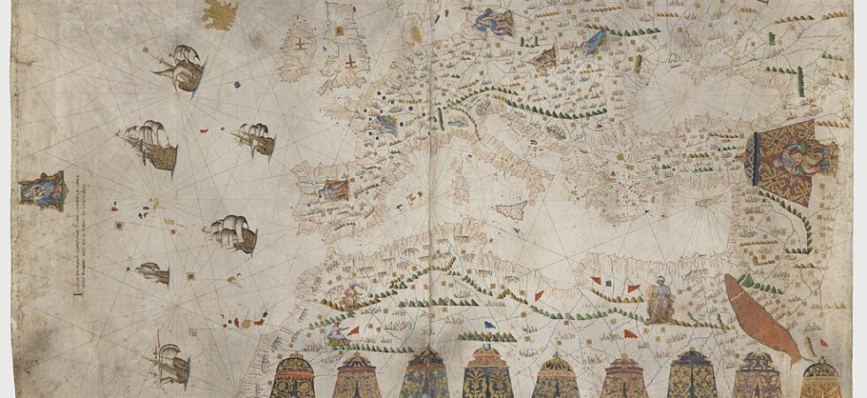 1563 Portolan chart of the Mediterranean Sea, the Black Sea and Northeastern Atlantic Ocean by Giacomo Maggiolo
